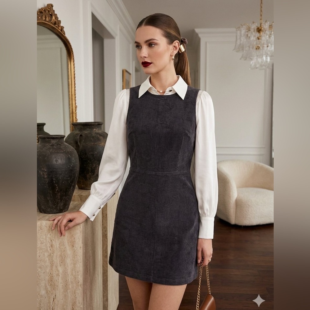 Cloth And Stone dark gray sleeveless mini corduroy skater dress chic preppy sz S